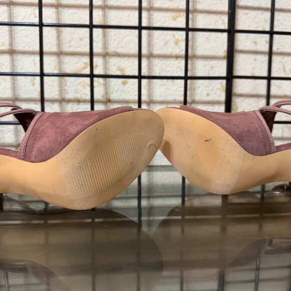 NEW NWOT Lauren Conrad Brown Suede Shoes Open Toe Heels 4 in heel Sz: 7M - Picture 6 of 8